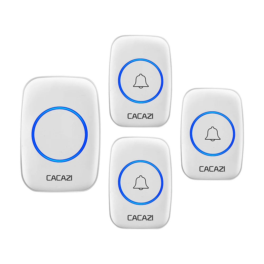 3 button 1 receiver Водонепроницаемый беспроводной дверной звонок CACAZI с дистанционным управлением на 300 м, кнопка для домашнего звонка, звонок с разъемом США, ЕС, Великобритании, беспроводной приемник - Цвет: 3 button 1 receiver