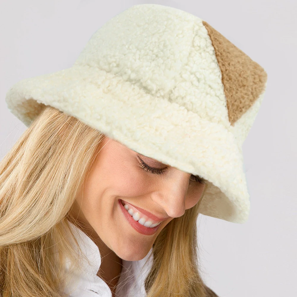 

2020 New Fashion Bucket Hat Women Hip Hop White Lamb Wool Gorros Fishing Caps Faux Fur Hats For Women Outdoor Winter Hat