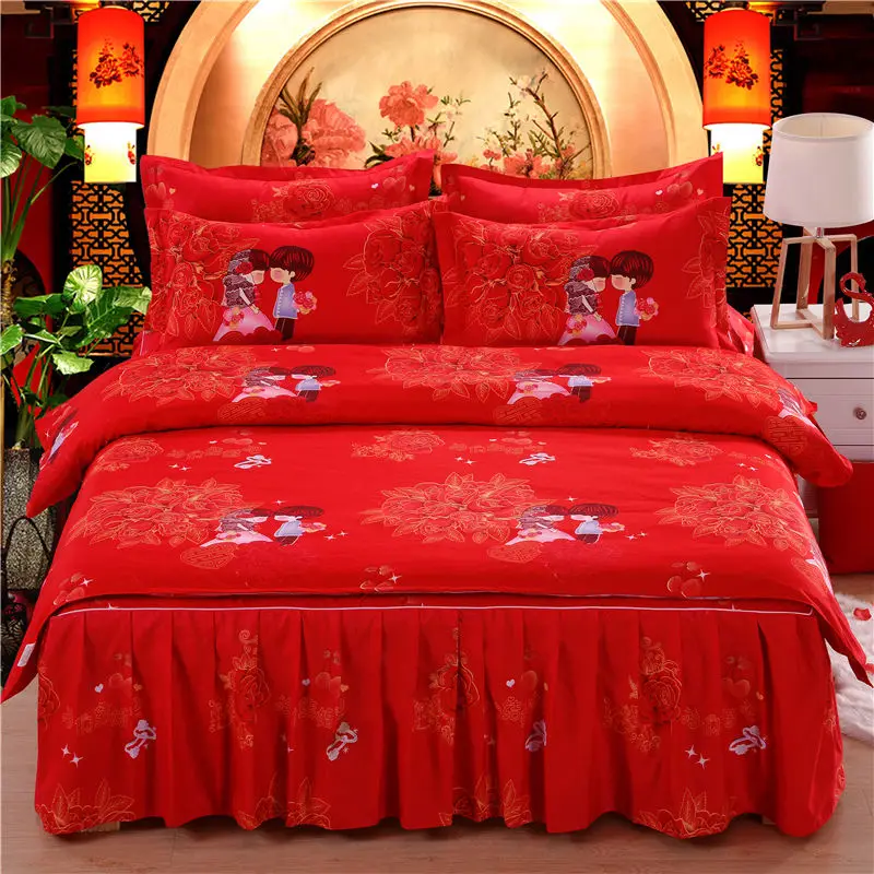 

100% thickened Twill ground bed skirt anti-slip bed cover Wedding bed cover bed hat Dust Protection cover without pillowcase 1 P