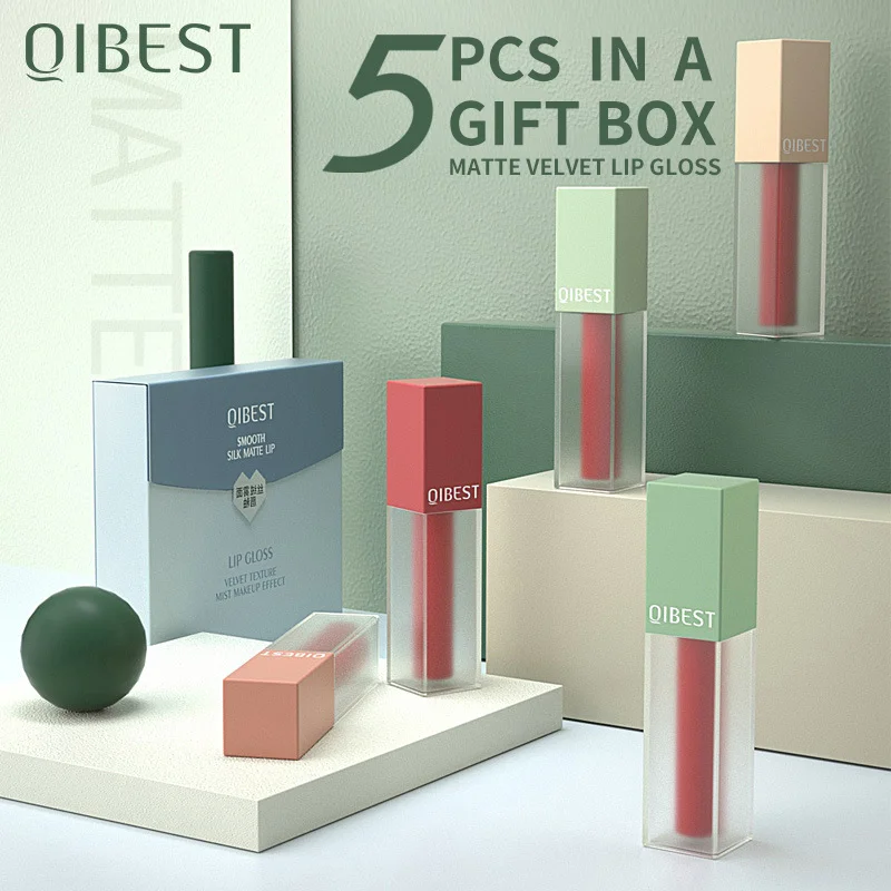 Qibest водонепроницаемый телесный матовый бархатный Жидкий блеск для губ Красная