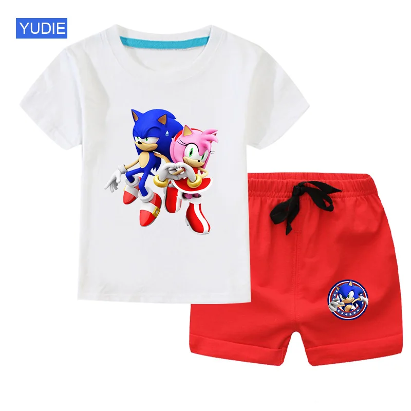 

Girls Cotton Clothing Suits Summer T-Shirt+Short Pants 2020 Tollder Baby Set Boys Casual Kids Clothes Sonic Amy T Shirt Cool Top