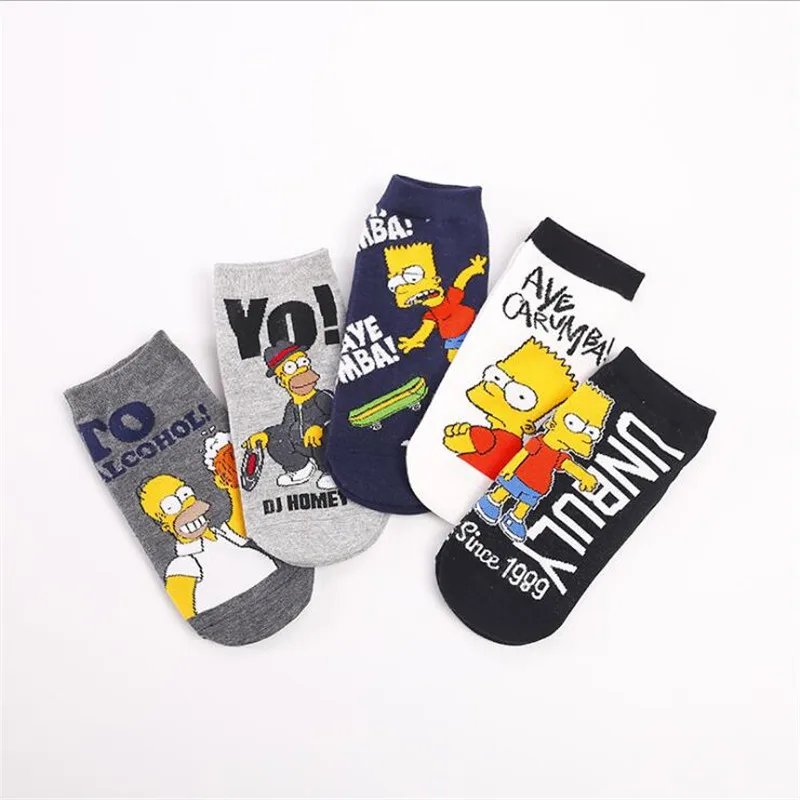 5 пар/лот новые модные женские носки Harajuku хлопковые с забавным аниме принтом Simpson