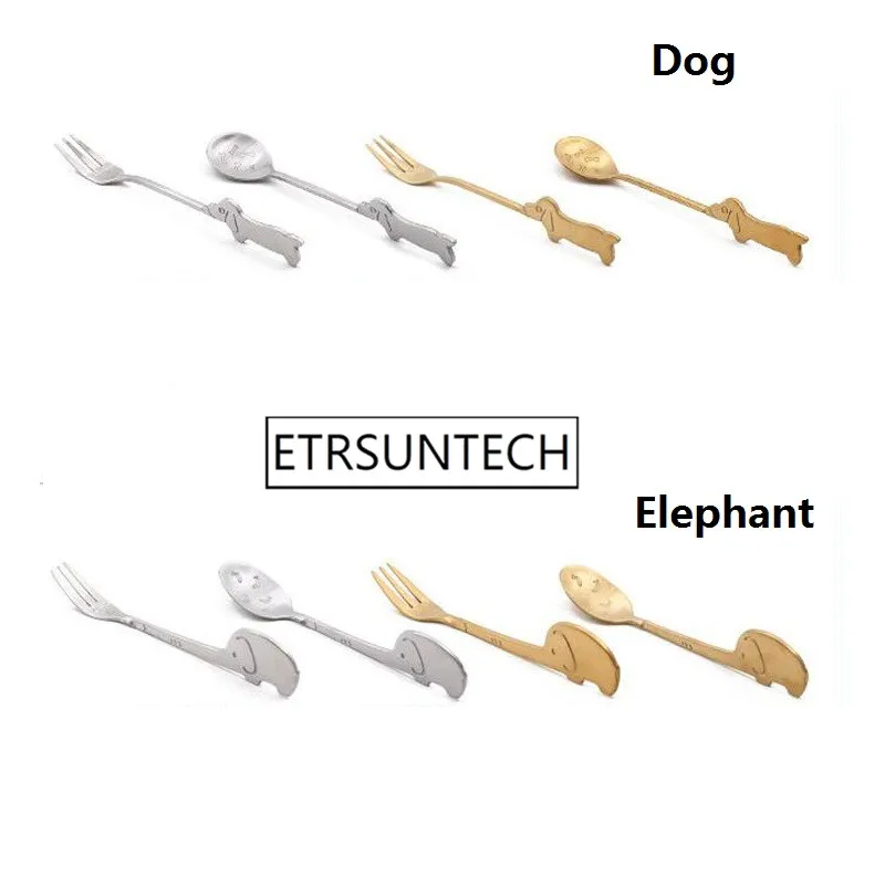 100 шт нержавеющая сталь Мультяшные животные собака слон кофейная ложка вилка