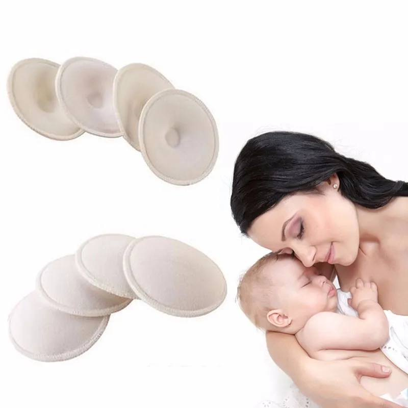 Almohadillas de algod&oacute;n para lactancia de beb&eacute;, almohadillas suaves absorbentes, lavables y reutilizables, accesorios de lactancia, insertos de sujetador de maternidad para mam&aacute;, 4 Uds.-0