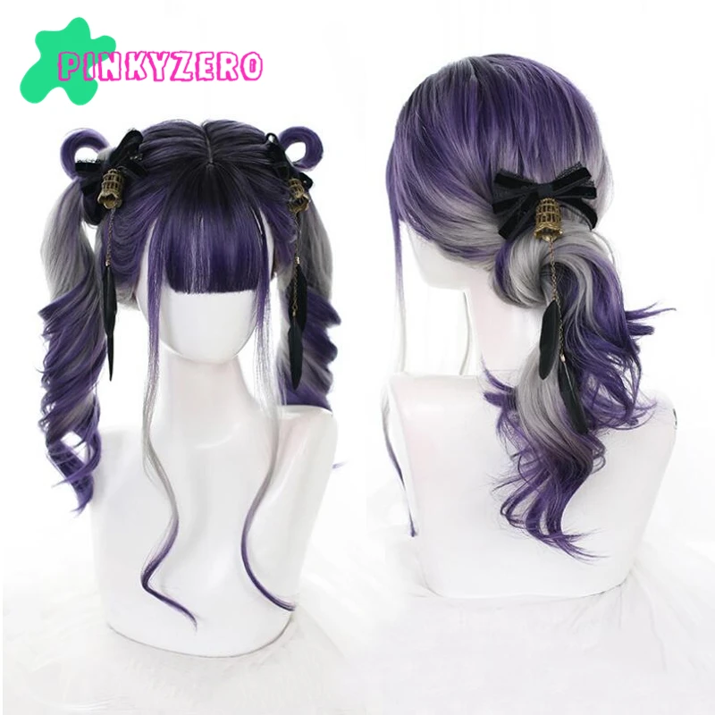 

Gradient Purple Grey Wavy Headwear Harajuku Fringe Bangs Body Wave Curly Kawaii Women Girls Cosplay Accessories