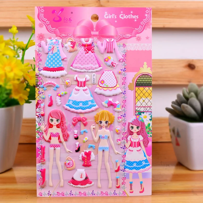 2 шт. наклеек для нарядов принцессы красоты для девочек 3D наклейки для нарядов игрушки для детей дня рождения классические подарки образовательные.