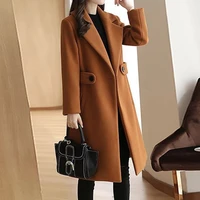 autumn winter new women warm wool coats with belt fashion turn down collar long overcoat plus size female solid chic outwear