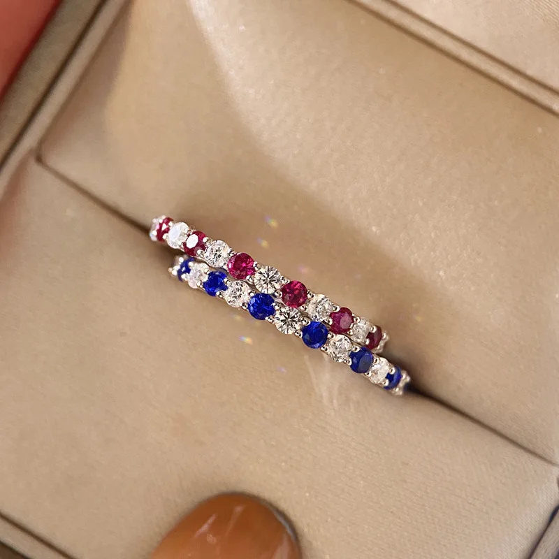 

European And American Hot Red Sapphire Design Ring Fashion Personality Light Luxury High Fine Diamond Holiday Gift Choices