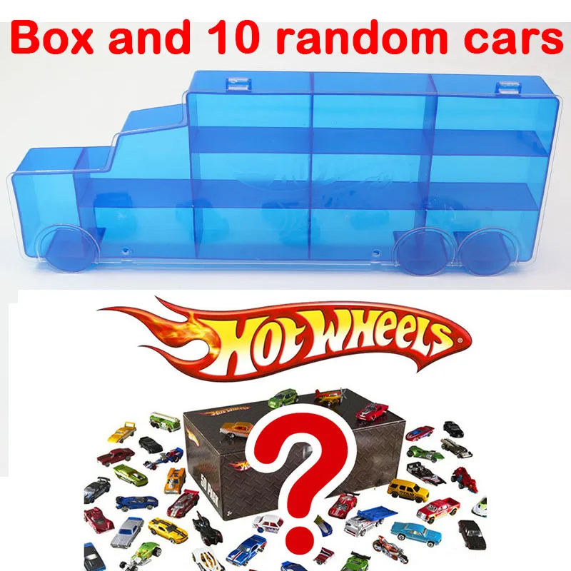 Hot Wheels портативный пластиковый ящик для хранения удерживает 16 спортивных моделей автомобилей игрушки Обучающие игрушки для грузовиков Лучший мальчик Juguetes подарок DWN56 - Цвет: truckbox and 10cars