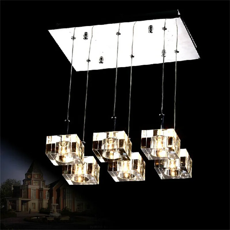 

Free shipping new modern K9 crystal cube chandelier lighting for dining room 6-lights Lighting Fixture Crystal Lusters
