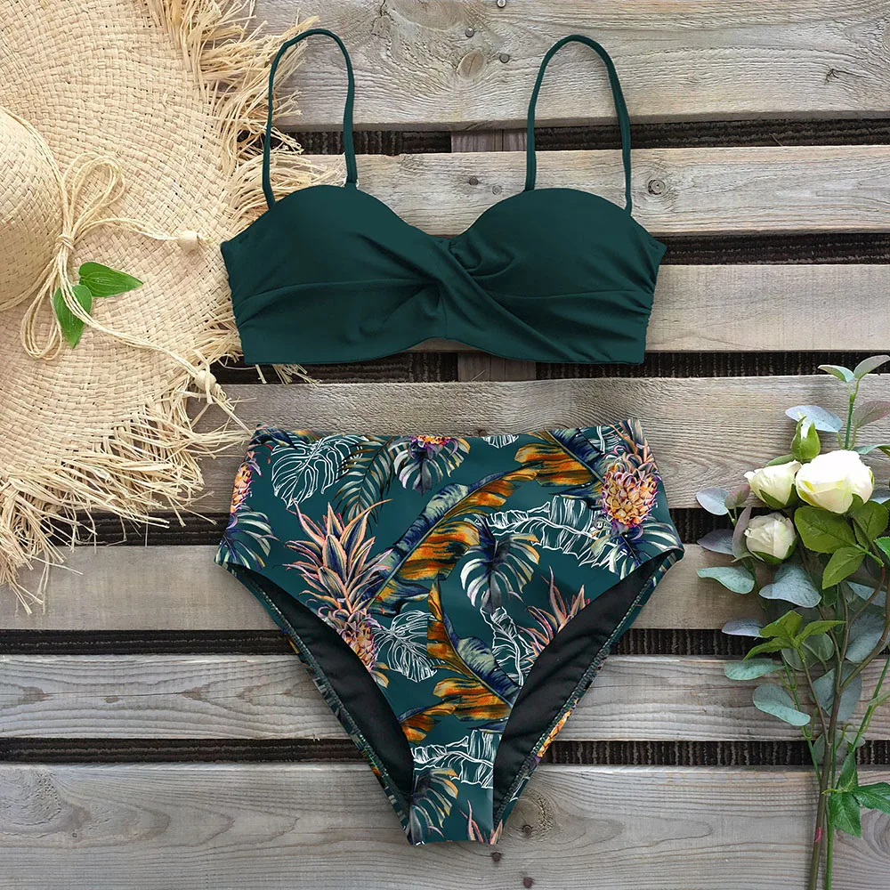 

Sexy Leaf Print Bikini 2020 Female Swimsuit Women Swimwear Thong Push Up Bikinis Set High Waist Swimming Suits for Bathing Suit