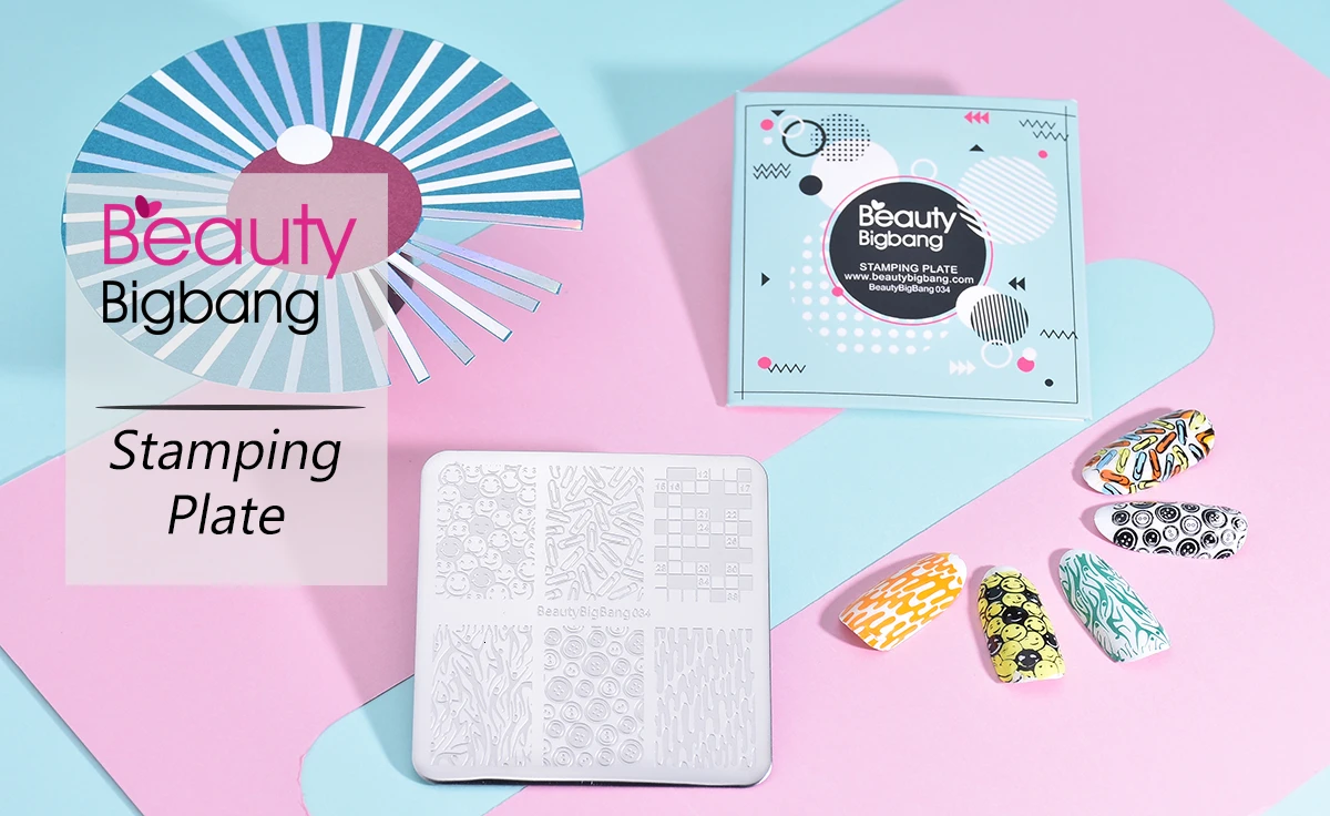 Beautybigbang набор штамповочных пластин 5 шт. 6 см квадратные шаблоны геометрические полосатые игры цветок тема пластины для штамповки ногтей набор