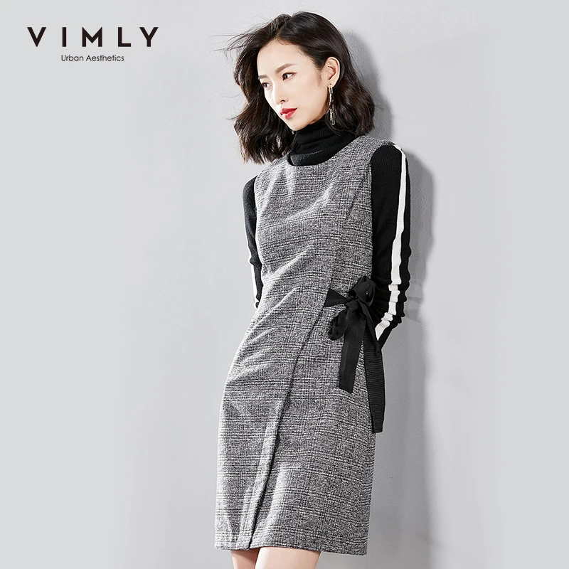 Женское винтажное клетчатое платье жилет Vimly вязаное с круглым вырезом и длинным
