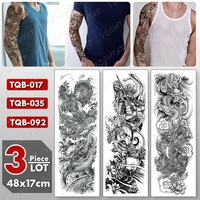 3 pcslot large arm sleeve tattoo dragon waterproof temporary tatto sticker samurai prajna body art full fake tatoo women men