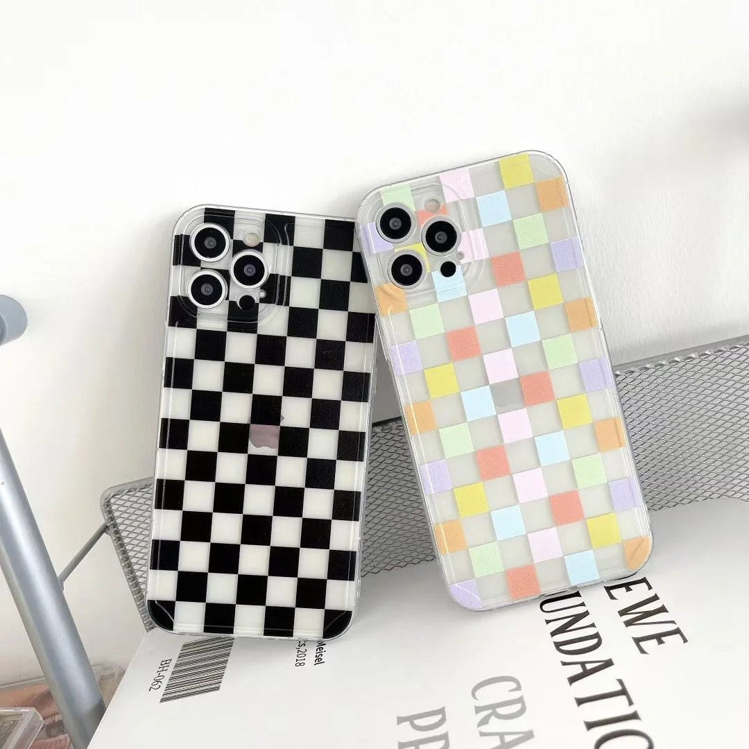 

Fashion Color Square Mosaic Phone Case For iphone 11 12 Pro Max Mini X XS Max XR 7 8 6 Plus SE 2020 Luxury silicone Clear Cover
