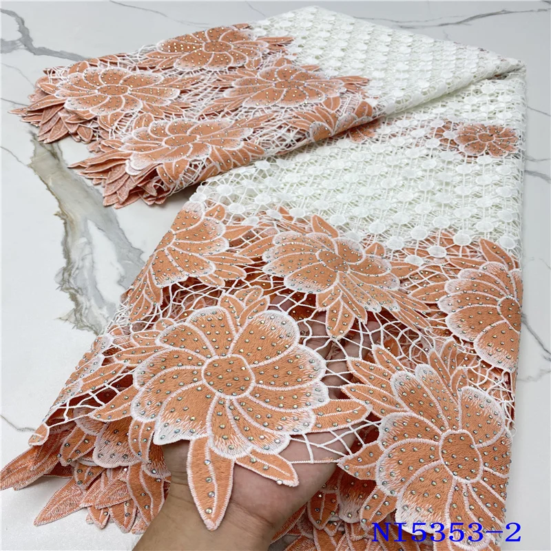 

Hot Sale Nigeria Lace Cord lace Fabric Embroidered Sequins Tissue Cord Milk Silk Lace For Wedding African Fabric 5Yards NI5353-3