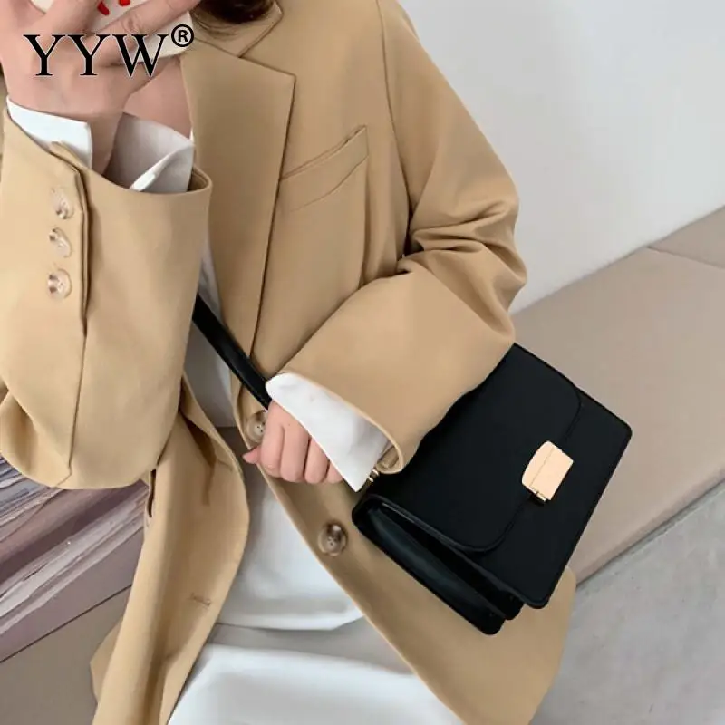 

European Fashion Casual Square Bag 2020 Vintage Black Brown PU Leather Women's Designer Handbag Simple Shoulder Messenger Bags