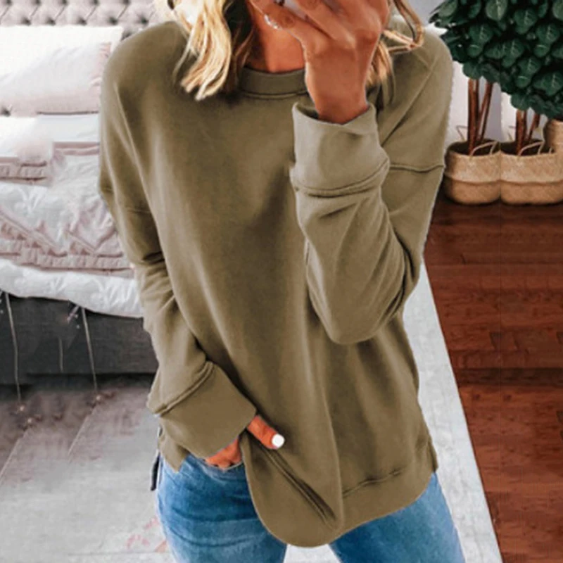 

Long Sleeve Shirt For Women Spring Autumn Tops And Tees O-Neck Loose Shirts Casual Cotton T Shirt For Female