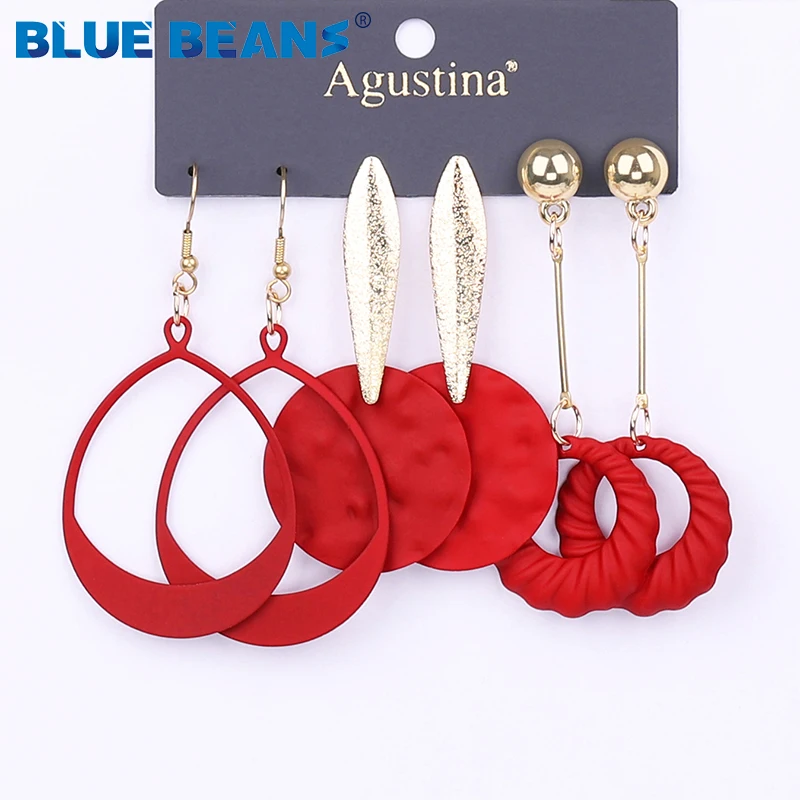 

BLUE BEANS 2021Set Earrings For Women Drop red Earrings Fashion Jewelry Long Earrings Set acrylic Boho Girls Dangle Earring kpop