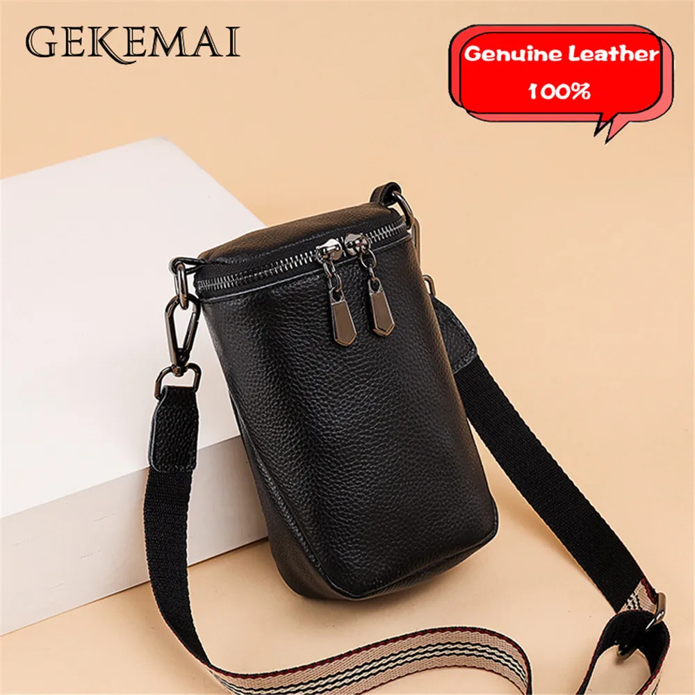 

Mini Barrel Shaped Design Ladies Shoulder Bag Fashion Solid Color Messenger Bags Multifunctional Genuine Leather Women Wallet