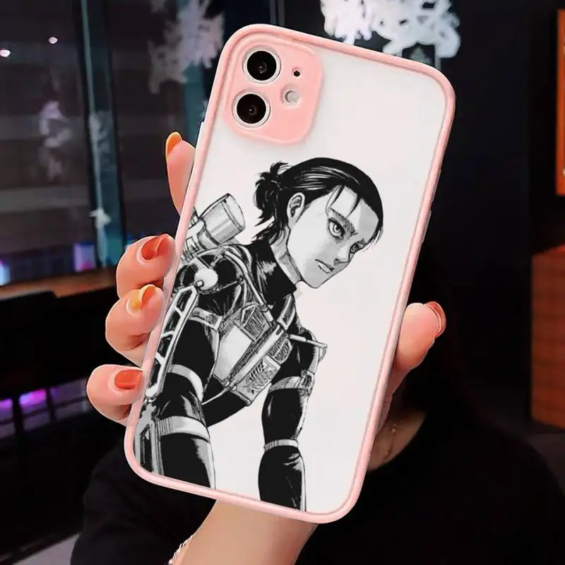 

Anime attack on Titan Phone Cases Matte transparent For Pink iPhone 12 Mini 11 Pro XR XS Max 7 8 Plus X Back Cover