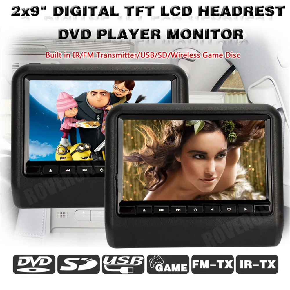 2 шт. X 9 дюймовый автомобильный подголовник DVD плеер TFT ЖК экран RCA монитор Encosto de