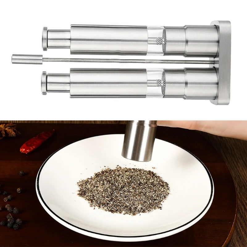 Description Picture 2 of itemSpice Salt And Pepper Grinder Set Spice Grinder Pepper Mill Shaker Thumb Press Stainless Steel 2 Pack With Storage Stand