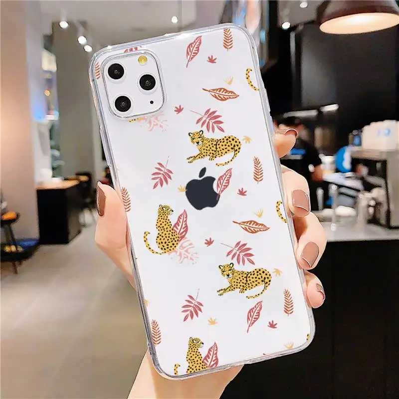 

Leopard animal cute cartoon Phone Case Transparent soft For iphone 5 5s 5c se 6 6s 7 8 11 12 plus mini x xs xr pro max