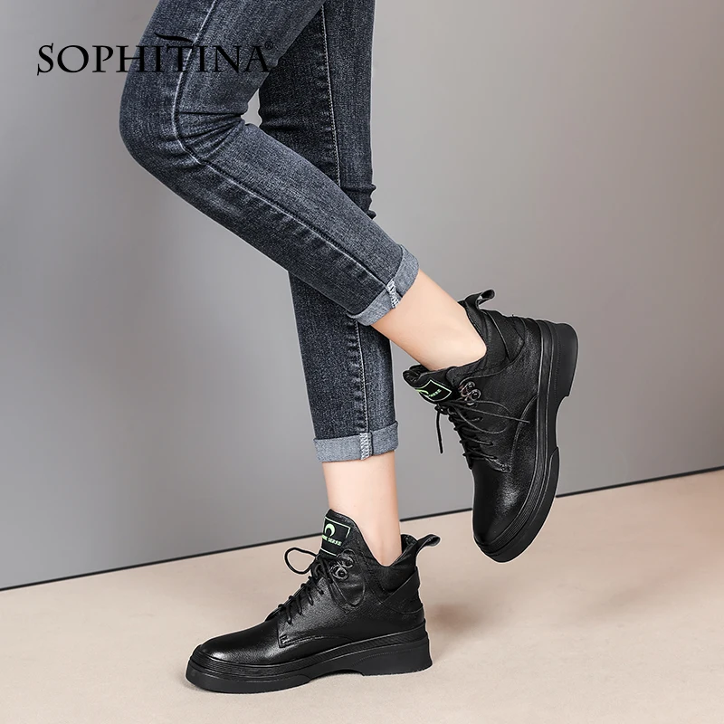 spesifikasi SOPHITINA Untuk Wanita Leisure Nyaman Kualitas Tinggi Kulit Asli Sepatu Bot Round Toe Renda Sepatu Flat Wanita SO631