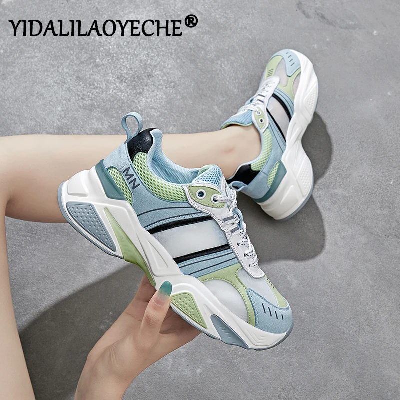 Женские кроссовки из сетчатого материала модные летние на шнурках разноцветные танкетке|Женские и кеды| |