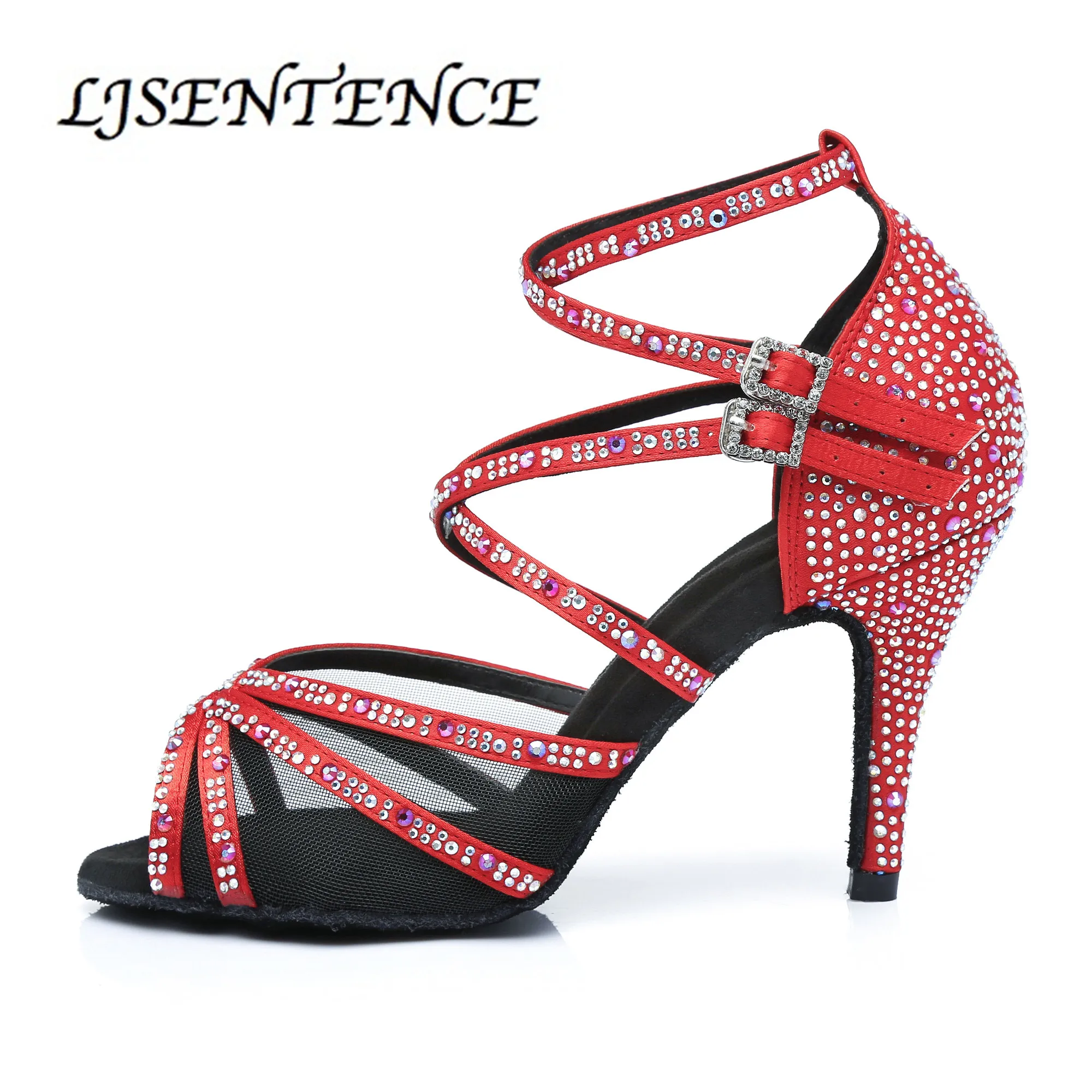 Bachata/танцевальная обувь латинские Бальные сандалии для женщин красные стразы