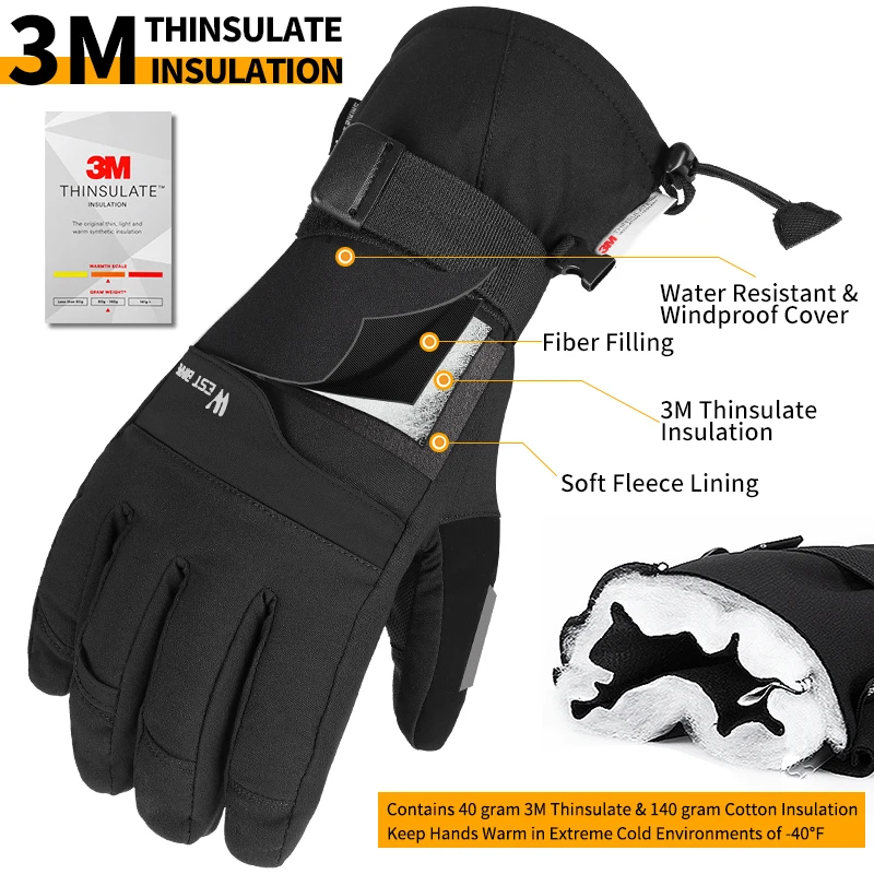 WEST BIKING 2 Pairs Suit Ski Gloves Winter Super Warm 3M Thinsulate Snowmobile Touch Screen Motorcycle Cycling Sports | Спорт и