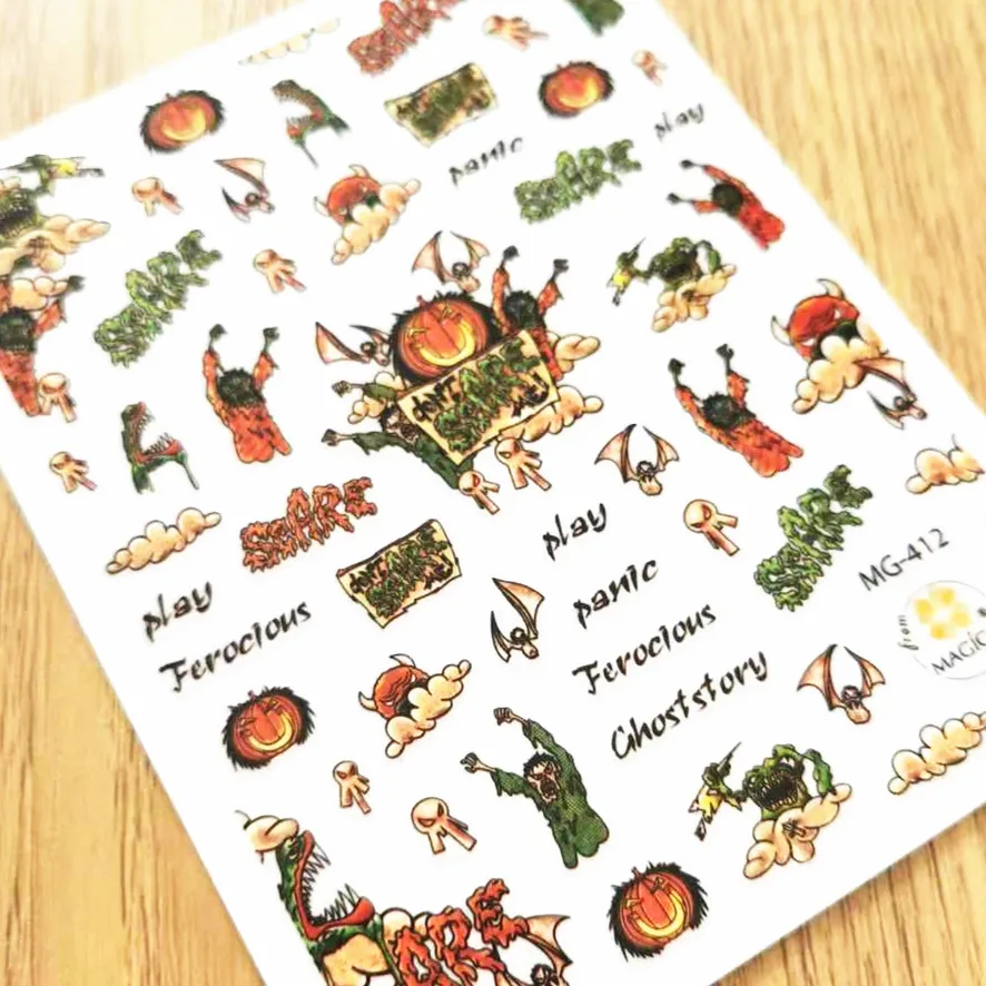 

Newest MG412 halloween design 3D nail art sticker decal stamping back gule DIY nail decoration wraps