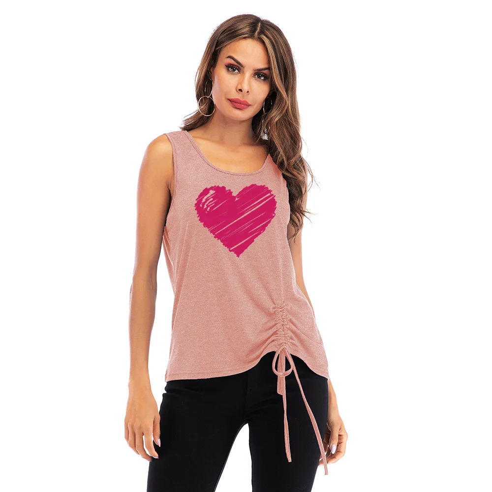 

Майка женская с круглым вырезом, модная Простая рубашка без рукавов, с принтом в виде сердца, с рисунком, цвет красно-розовый