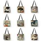 Винтажная японская многоразовая сумка для покупок Ukiyoe, женские повседневные сумки-тоуты, эко-Льняная тканевая сумка Laisure, уличные сумки через плечо