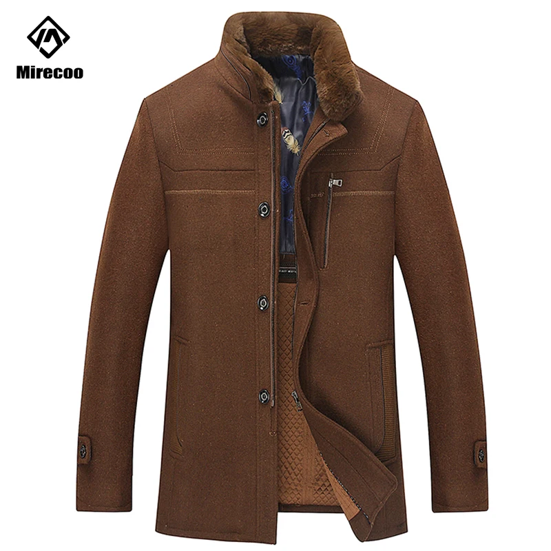 Модное мужское шерстяное пальто 2019 зимний теплый однотонный длинный тренчкот деловое повседневное на одной