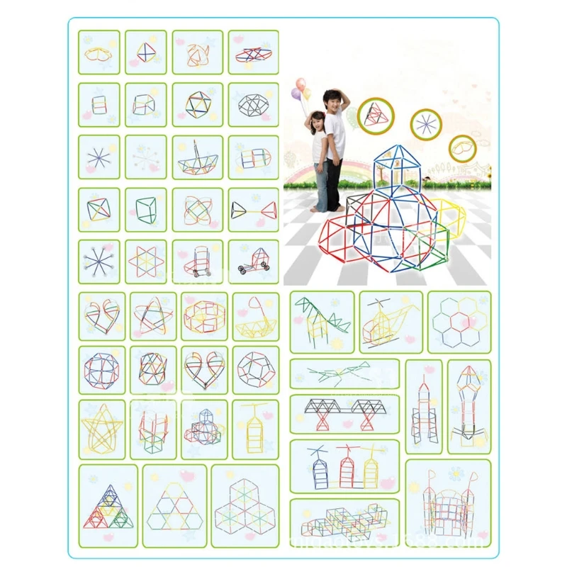 

100Pcs Colorful Plastic Straw Assembled Building Blocks Children Educational Toy C63C