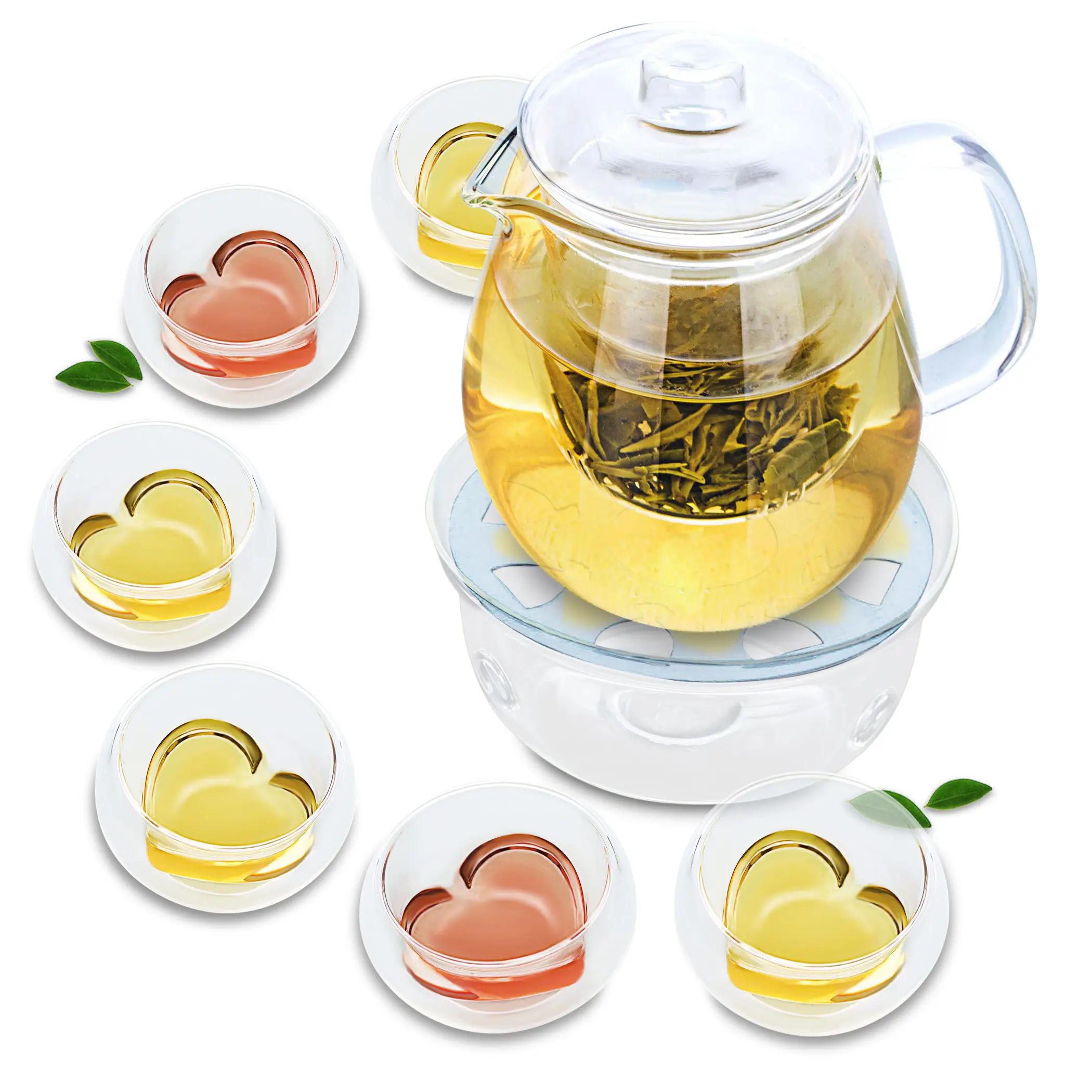Фото 1x Tea Set C -750ml Heat-Resisting Glass pot+6*Cups+ Round Shape Warmer Дом и сад 1x Tea Set C -750ml Heat-Resisting Glass pot+6*Cups+ Round Shape Warmer Дом и сад
