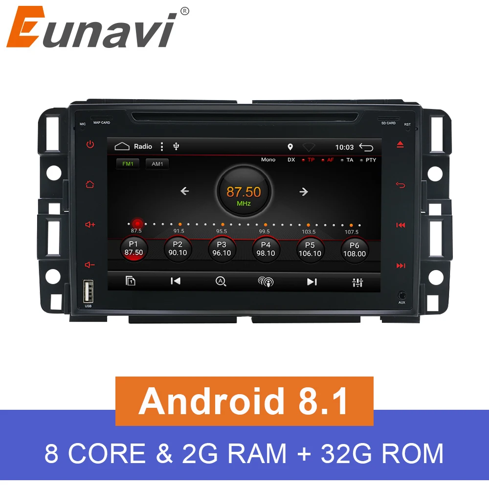 Eunavi 7 'ɲ Din Android 8 1 автомобильный dvd-плеер Радио Стерео GPS для GMC Yukon Tahoe Acadia Chevrolet