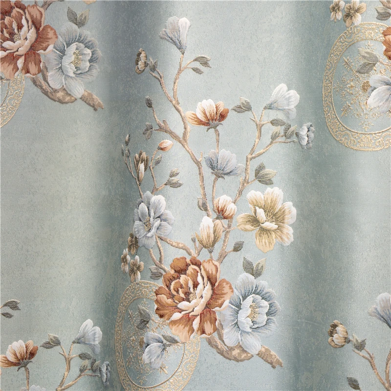 Роскошные Синие жаккардовые затемняющие шторы в европейском стиле для гостиной