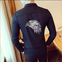 men spring long sleeve t shirt casual slim fit male blouse hot diamond style business party black high quality stand collar tops