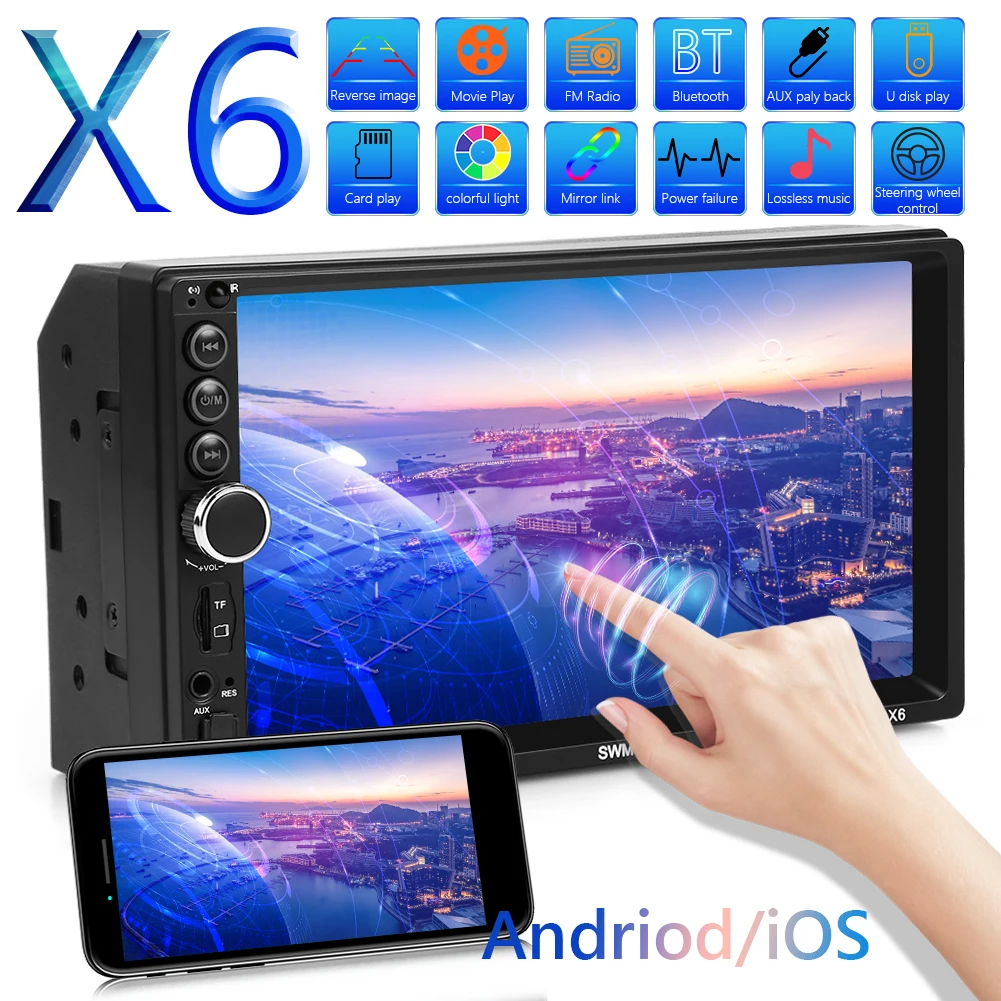Автомагнитола SWM X6 мультимедийный плеер 2DIN с 7 &quotсенсорным экраном Bluetooth