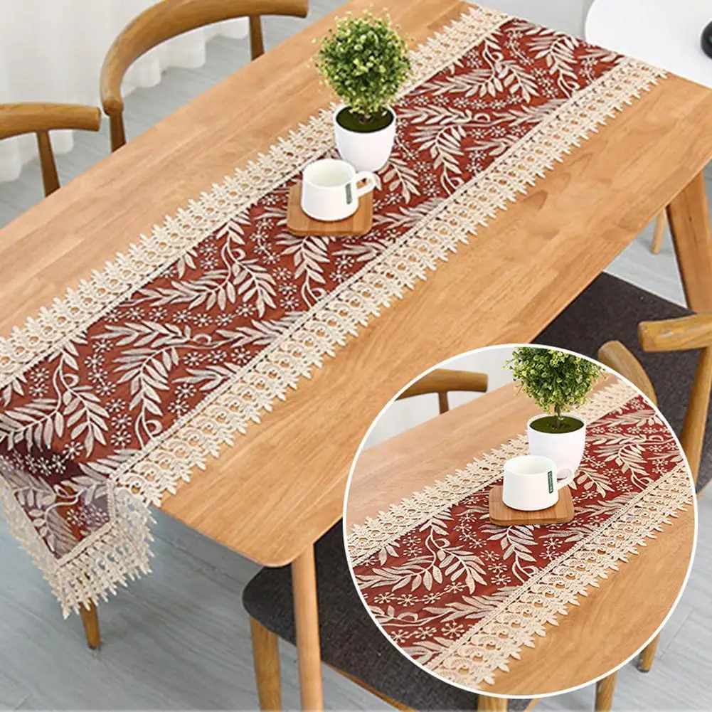 

Бегунок на стол, 40*200 см, с вышивкой листьев