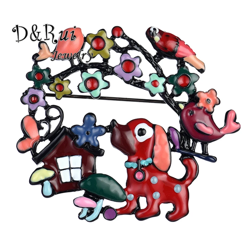 Высокое качество Милая брошь в виде собаки красочный цветок птица металлическая