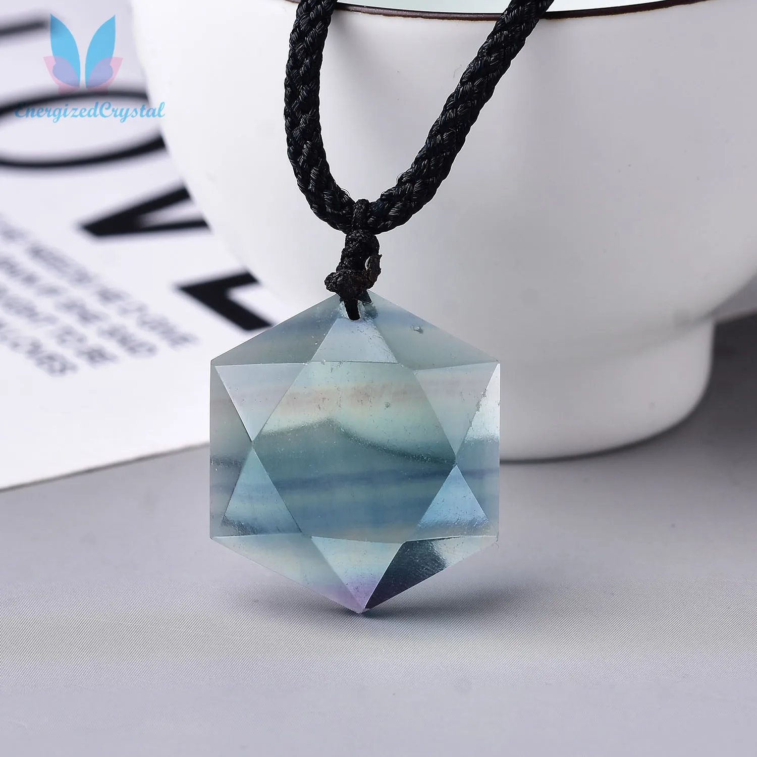 

Natural Fashion Fluorite Quartz Healing Charka Hexagram Healing Crystal Pendant