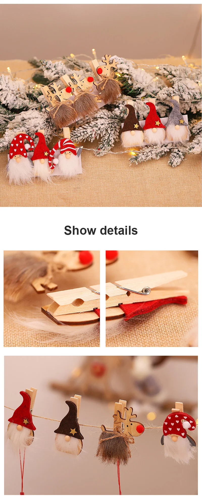 

Christmas Decorations Creative Old Man Doll Wooden Clip Christmas Simulation Cartoon Elk Clip 2020 NEW