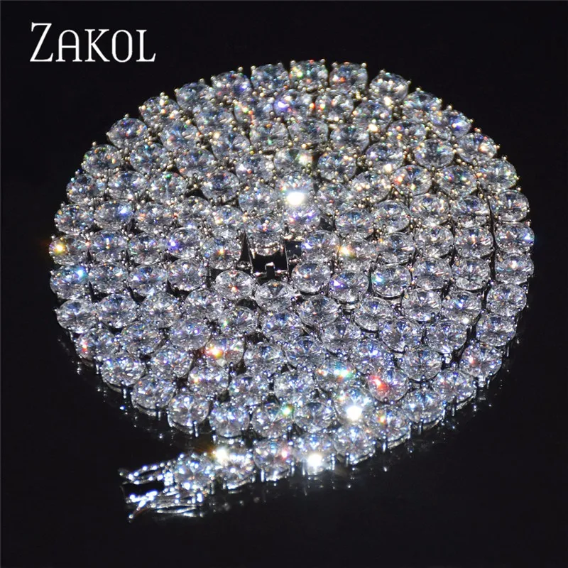 ZAKOL Новое Трендовое 3 мм 4 круглое ожерелье с фианитом для тенниса высокое