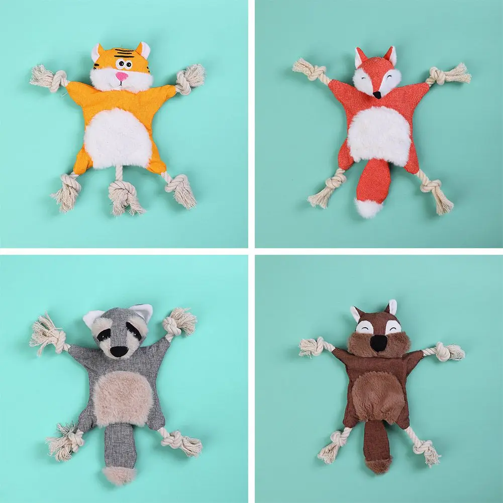 

Pet Dog Squeaky Animal Plush Toys Cute Molar Sound Paper Toy Cotton Rope Chew Bite Wear Resistance Pet Toy Supplies, 4 Types