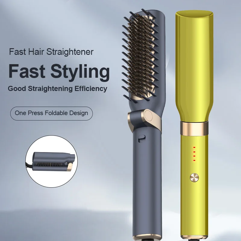 

Foldable Hair Dryer Brush Hair Straightener Comb Four-Gear Temperature Adjustment Hair Curler Iron Hair Blower Brush Hot Comb