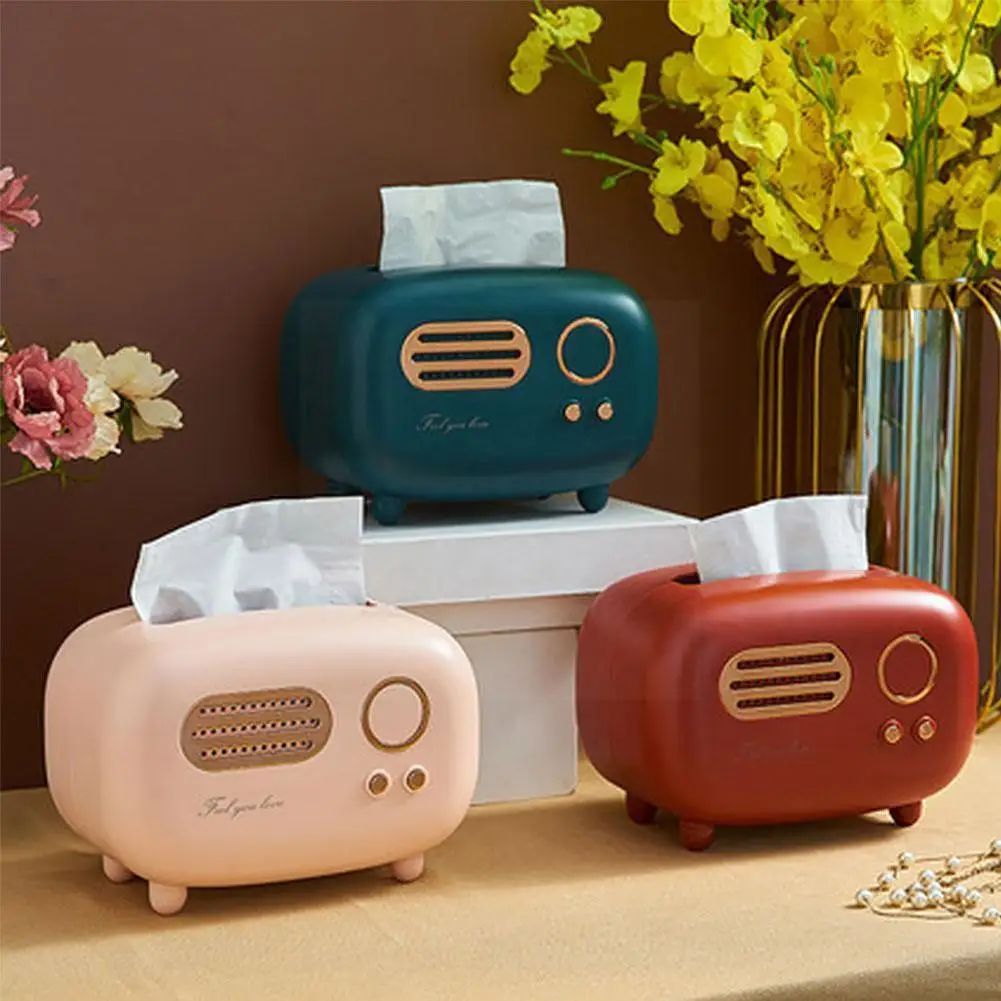 

Retro Radio Model Tissue Box Desktop Paper Holder Vintage Napkin Storage Wet Dispenser Ornament Organizer Decoration Wipes C3W4